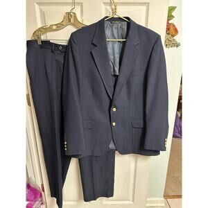 Winston VNT 70s 80s Blue Wool Suit Coat Jacket Blazer 44r Pants Croft 38x30 Gold